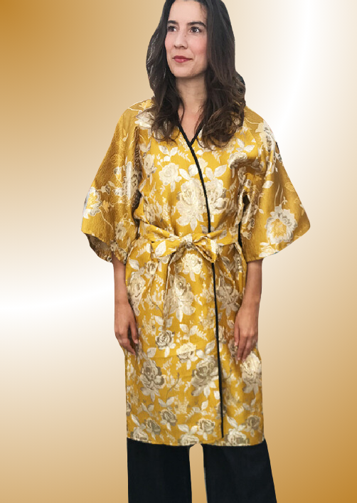 Kimono en soie couleur Or motif à fleur Marseille