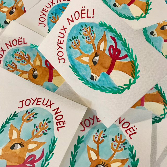 Illustration : carte de vœux joyeux noël peintes à la main