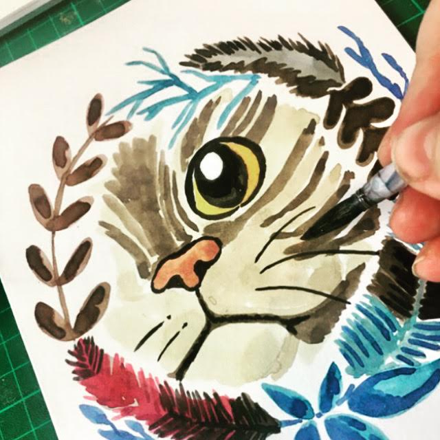 Illustration chat _ AQUARELLE POUR UNE CARTE DE VOEUX