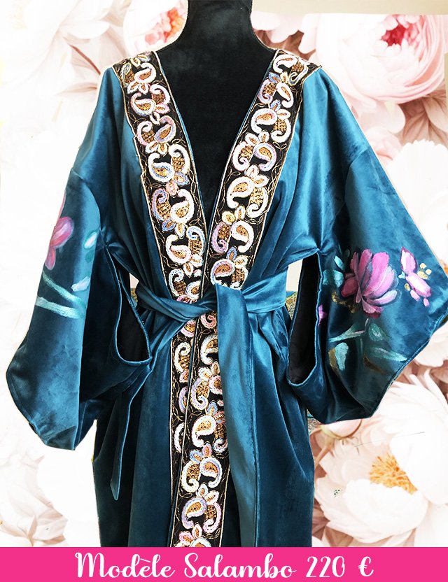Kimono en soie couleur Or motif à fleur Marseille