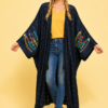 Kimono en maille doublée, manches brodées à la main Orage