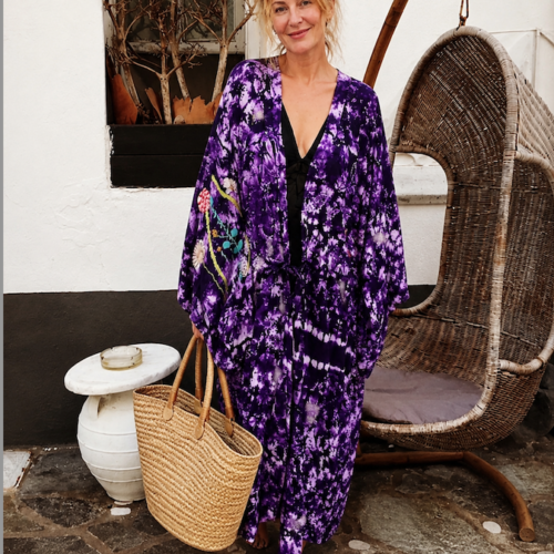 Kimono Tye and Dye violet en coton