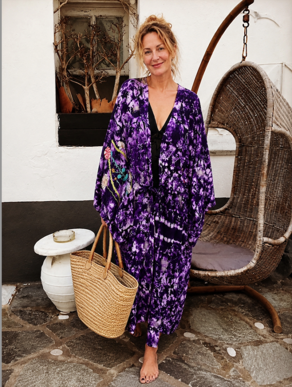 Kimono Tye and Dye violet en coton
