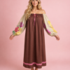 Robe coulissée en coton ,manches peintes à la main