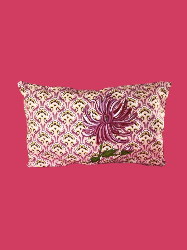 Coussin peint à la main - Fleur Rose