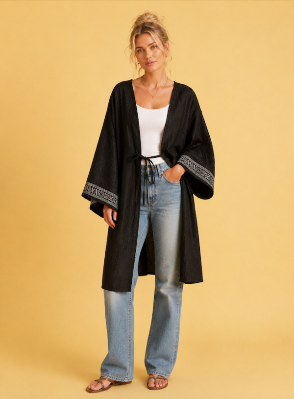 Kimono en coton damassé et galon argent Orage